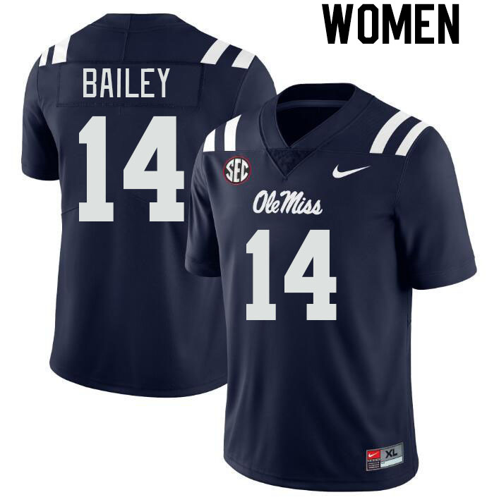 Women #14 Deljay Bailey Ole Miss Rebels College Football Jerseyes Stitched Sale-Navy